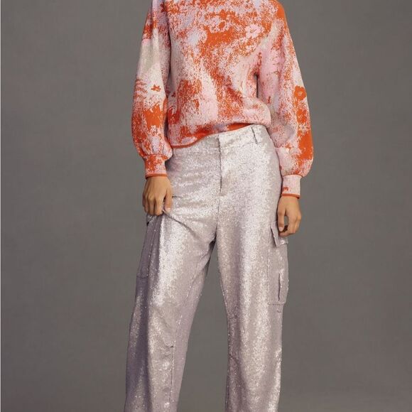 The Beatriz Mock-Neck Sweater:
Lurex Edition Abstract Orange and Pink Sweater - Picture 5 of 8